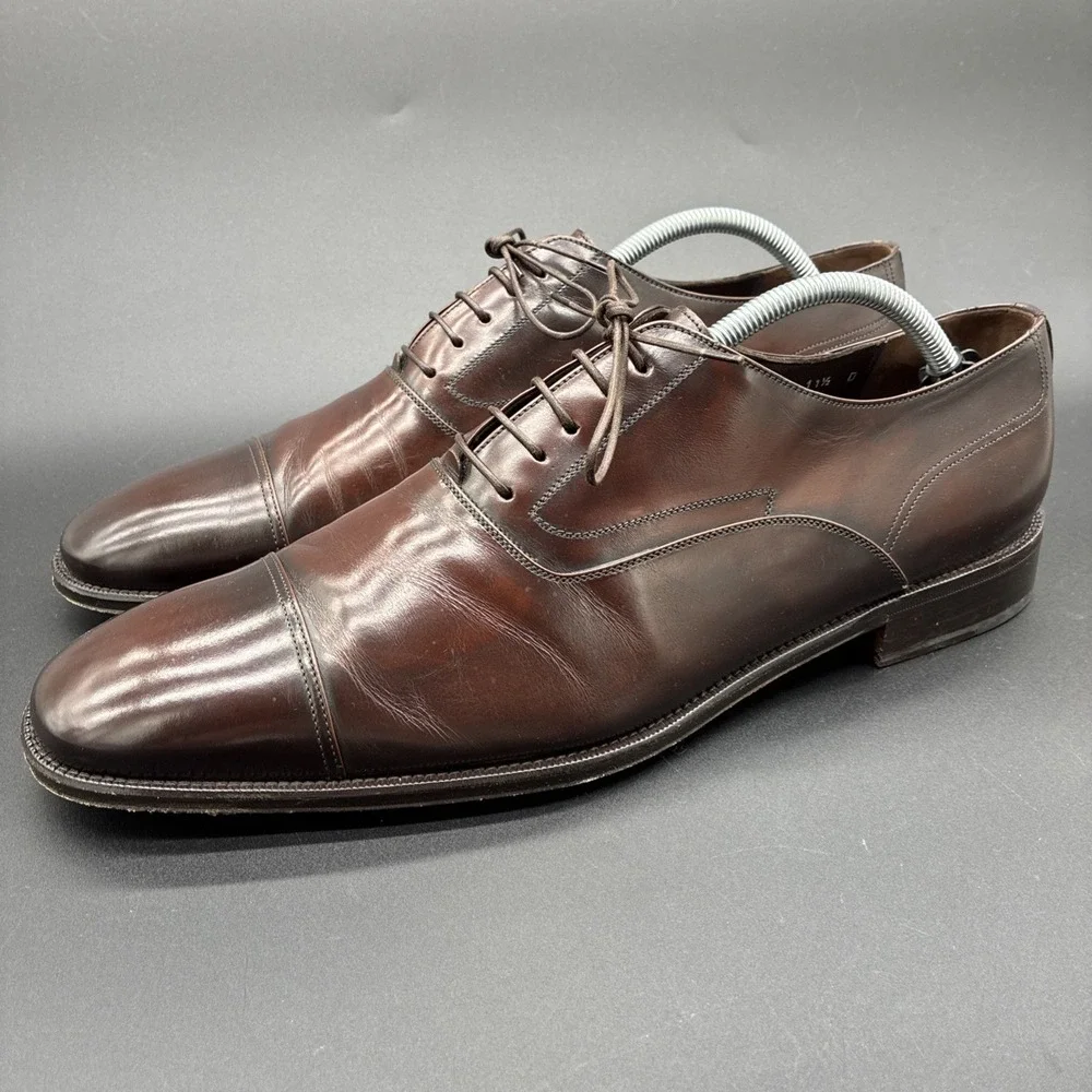 Salvatore Ferragamo Oxford Shoes Men's 11.5 D Brown Leather Cap Toe Made Italy